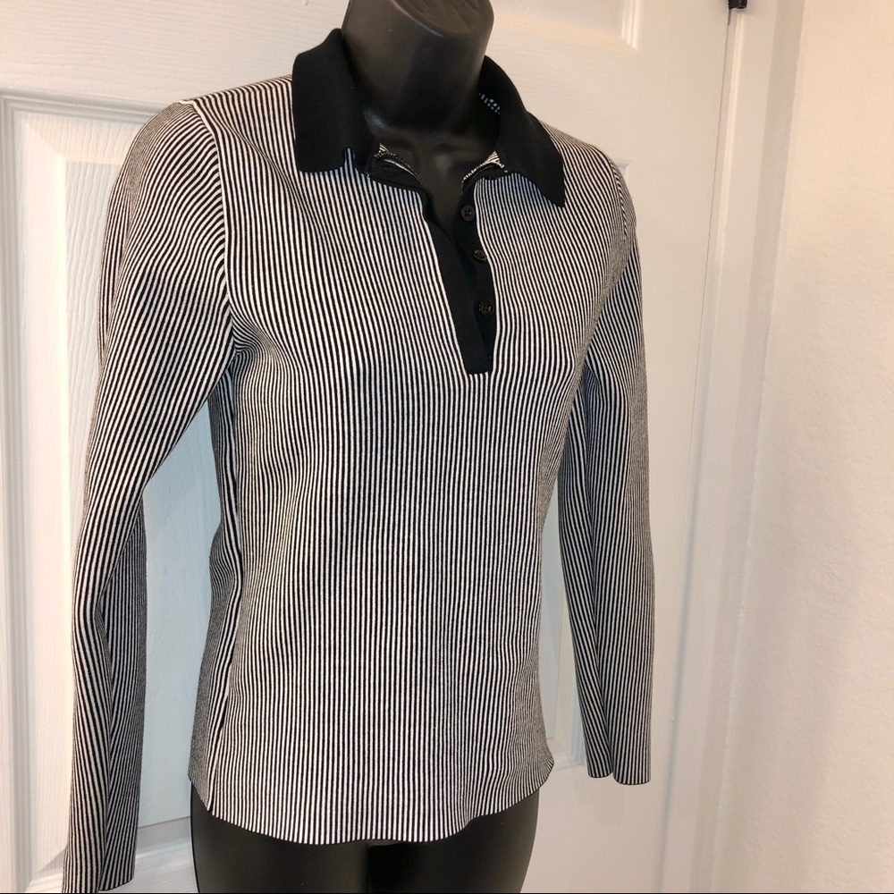 Marciano Black and White Striped Bandage Collared Top - Picture 3 of 8
